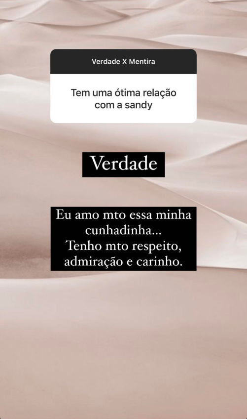 Resposta da esposa de Júnior sobre Sandy (Foto: Reprodução)