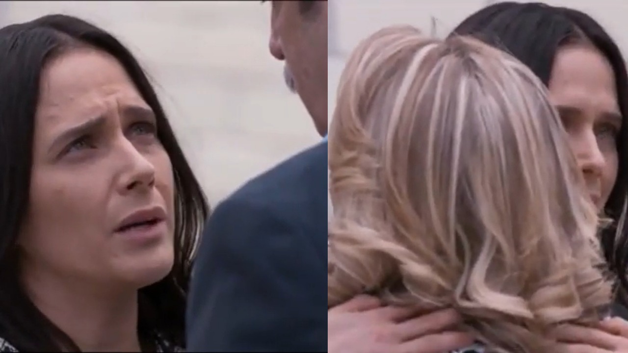 Irene (Camila Selser) pede perdão para Andrea (Érika Buenfil) e Horácio (Osmar Fierro) na novela Te Dou A Vida (Foto: Reprodução)