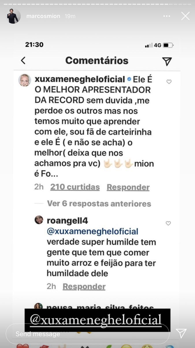 Xuxa comenta e faz Marcos Mion chorar (Foto: Reprodução)