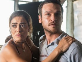 Bibi (Juliana Paes) e Rubinho (Emilio Dantas) são perseguidos por Jeiza (Paolla Oliveira) em A Força do Querer (Foto: Fábio Rocha/Globo)