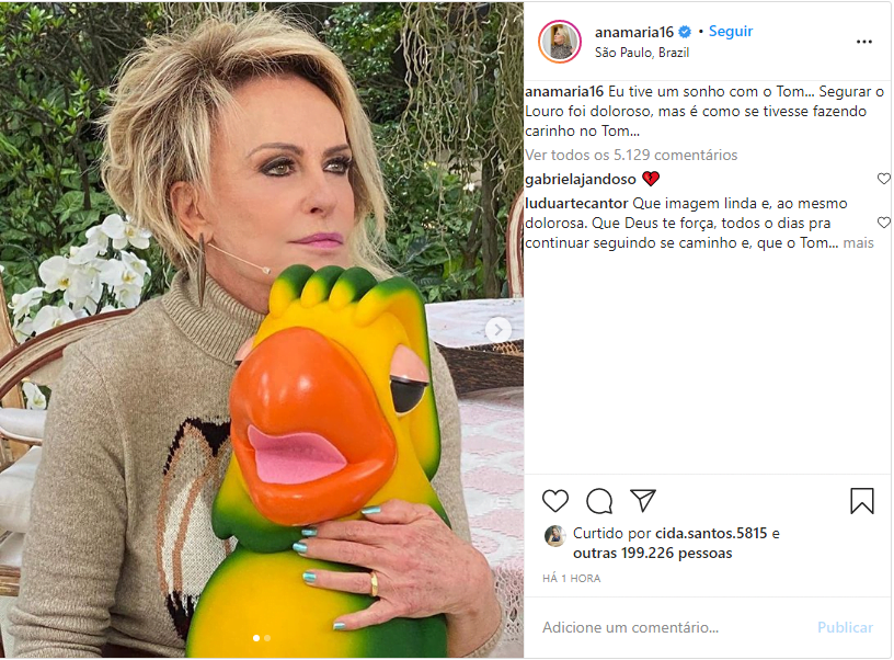 Ana Maria Braga publicou em seu Instagram uma imagem com Louro José e afirmou que sonhou com Tom Veiga (Foto: Reprodução)