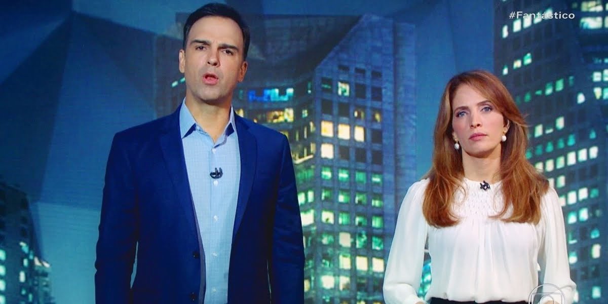 Tadeu Schmidt e Poliana Abritta no Fantástico; programa quebrou regra da Globo (Foto: Reprodução/Globo)