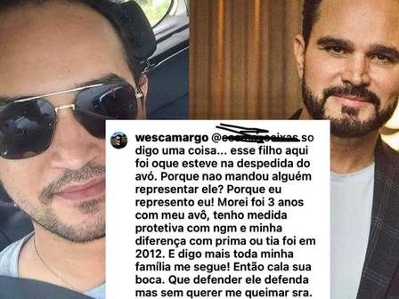 Wesley Camargo critica Luciano Camargo por não ir ao enterro do pai (Foto: Reprodução)
