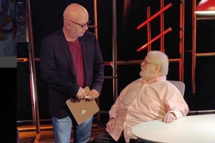 Jô Soares e Marcelo Tas durante uma entrevista para um programa da TV Cultura (Foto: Reprodução)