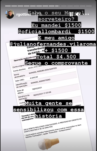 Reinaldo Gottino fez doações junto de colegas (Foto: Instagram)