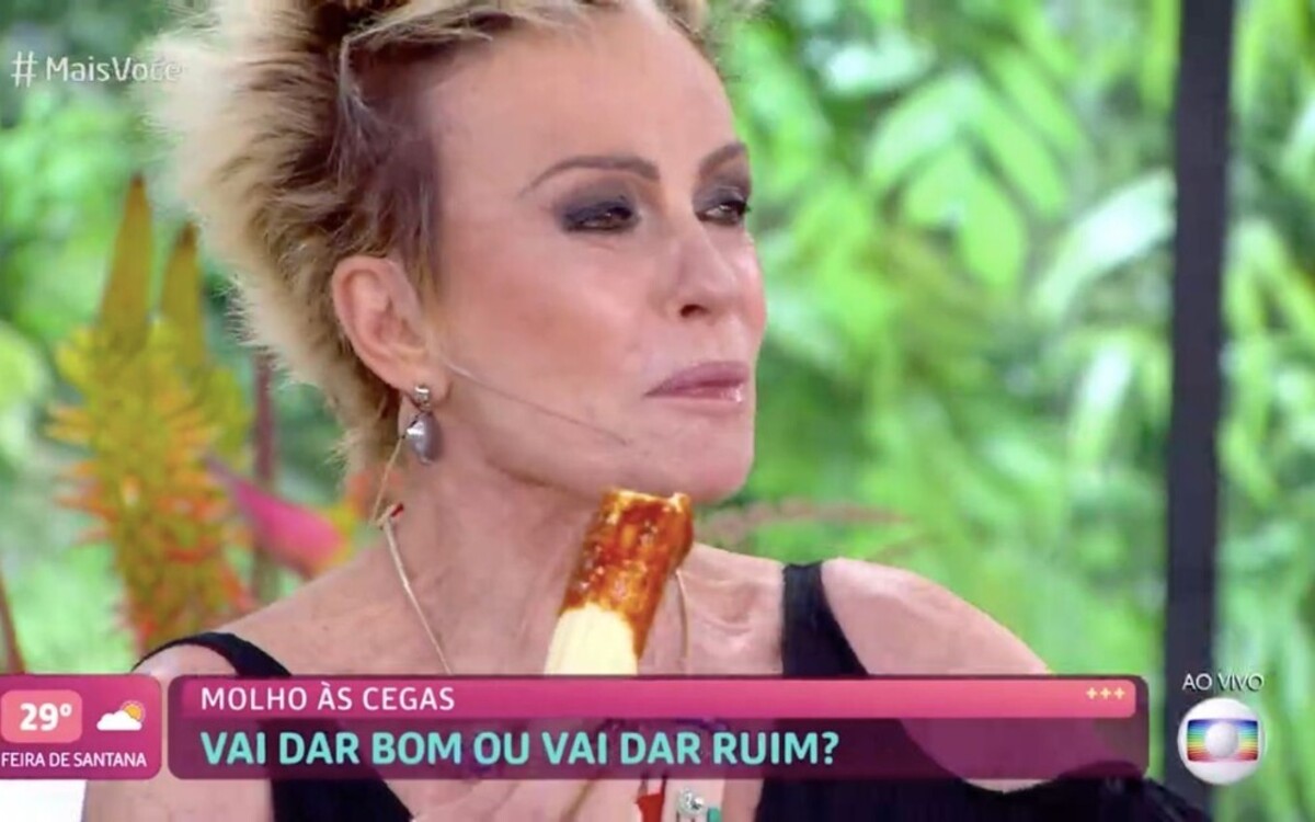Ana Maria Braga prova banana com molho apimentado e passa vexame no Mais Você da Globo (Foto: Reprodução)