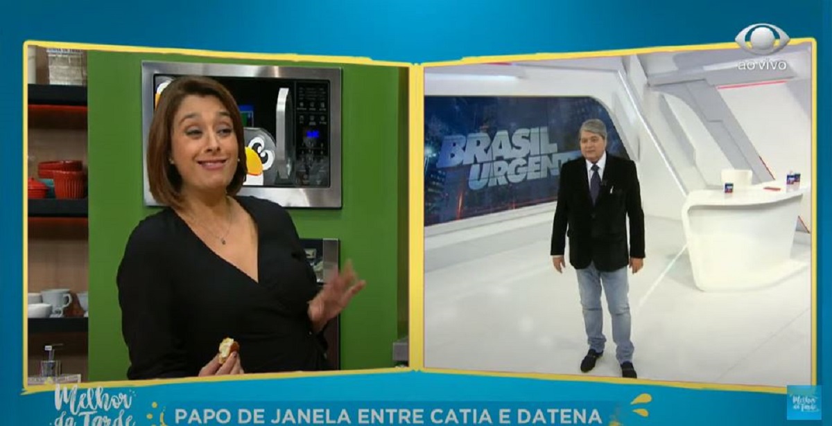 Jornalista Catia Fonseca e Datena (Foto: Reprodução)