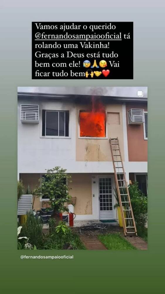 Incêndio na casa do ator Fernando Sampaio (Foto: Reprodução)