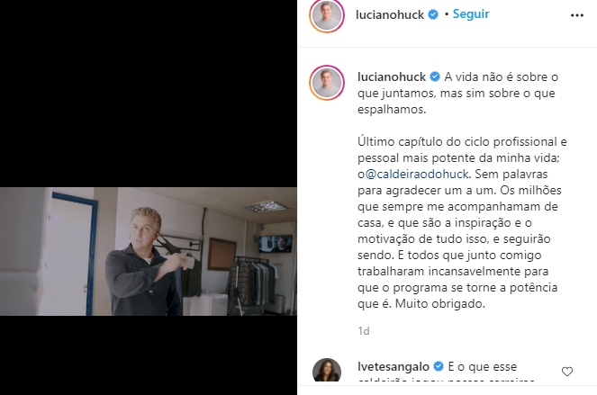 Luciano Huck se despede do Caldeirão (Foto: Reprodução)