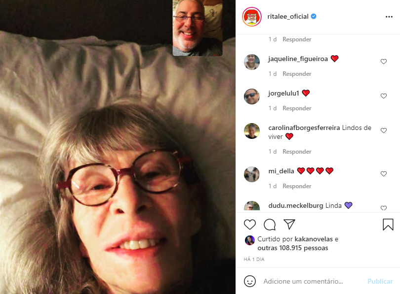 Rita Lee acabou surgindo na cama e surpreendendo por sua aparência (Foto: Reprodução/ Instagram)