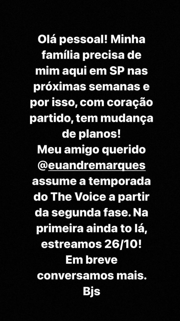 Comunicado de Tiago Leifert (Foto: Reprodução/ Instagram)