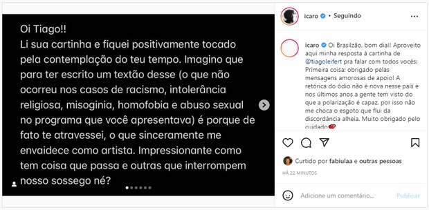 Ícaro Silva discutiu com Tiago Leifert (Foto: Reprodução)