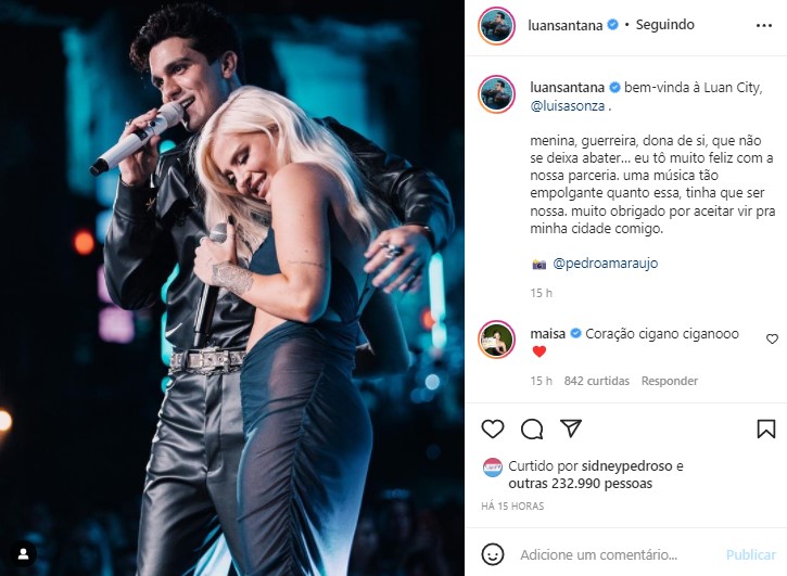 Luan Santana e Luísa Sonza causaram em apresentação (Foto: Reprodução)