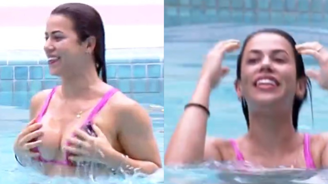 Larissa mostra parte íntima durante banho na piscina do BBB22 (Foto: Reprodução)