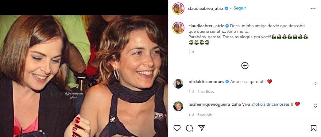 Drica Moraes e Claudia Abreu se declaram nas redes sociais (Foto: Reprodução)