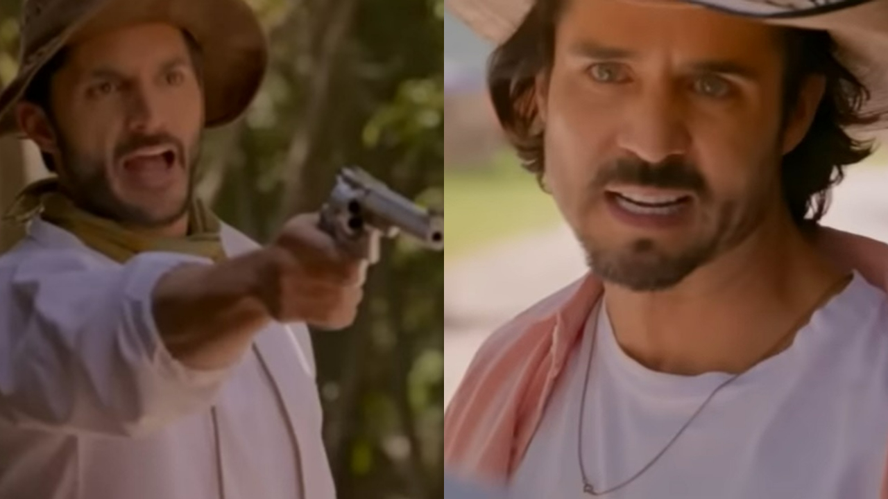 César (Daniel Elbittar) aponta arma para Rafael (José Ron) em A Desalmada (Foto: Reprodução)